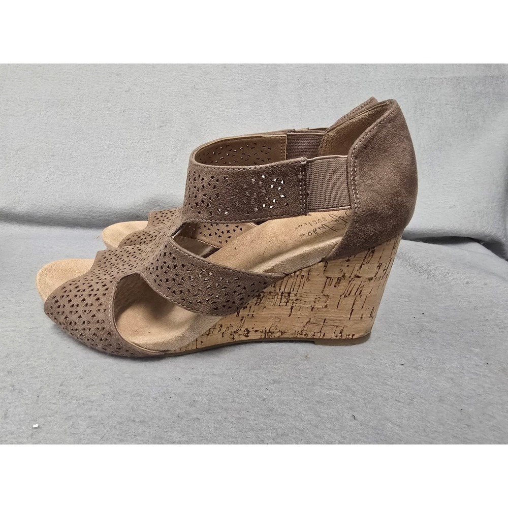LifeStride Heidi Womens 10W Taupe Cork Wedge Heel Sandals Soft System Comfort
